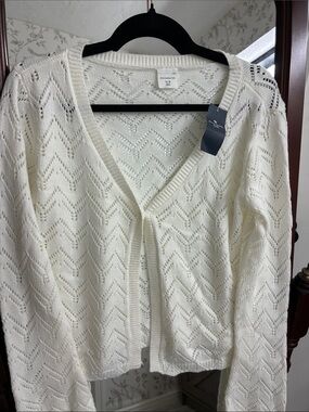 abercrombie kids Cream Openwork V-Neck Button Cardigan